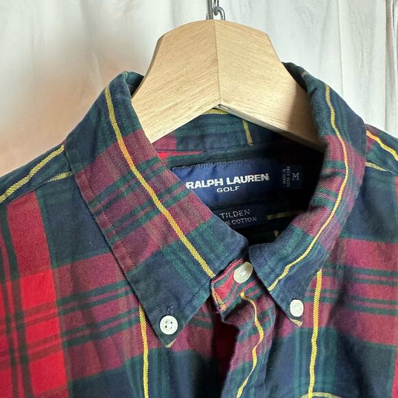 Ralph Lauren Golf Men's Medium VTG 100% Cotton Tilden Button Down Tartan Shirt - Picture 3 of 9